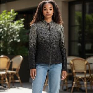 Jones New York Black and Silver Patterned Jacket